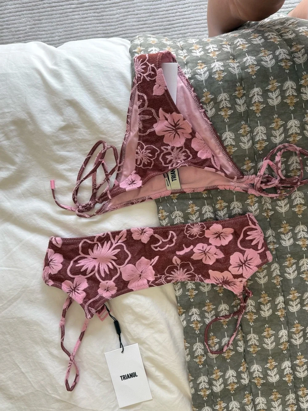 triangl swimwear Pink Floral Bikini Top and bottom